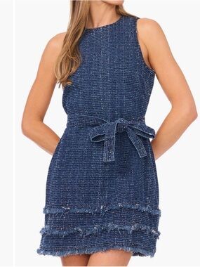 CeCe Denim Structured Sleeveless Dress with Self-Tie Belt
